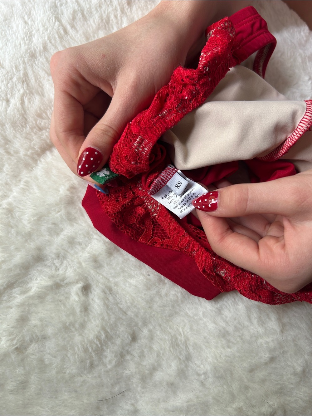 Lucky Leo's Red Lace V-Neck Bodysuit for Women - Picture 2 of 3